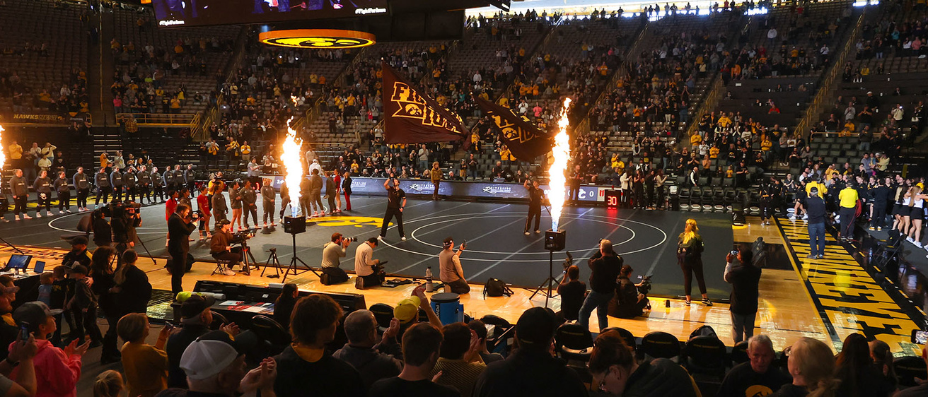 View inside Carver-Hawkeye Arena before a women's wrestling meet